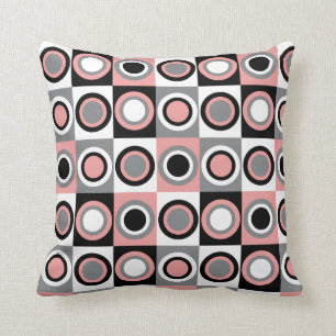 Circle Pattern Pink Grey White Black Pretty Throw Pillow