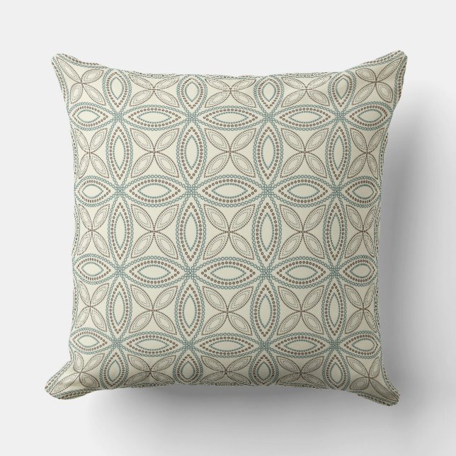Circle Pattern Throw Pillow - Blue, Brown, & Cream (Front)