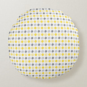 Circle Pattern Yellow & Grey Round Pillow