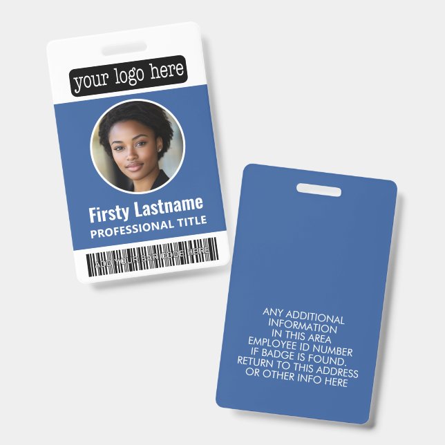 Circle Photo Custom Employee Bar Code, Logo, Name Badge (Front & Back)