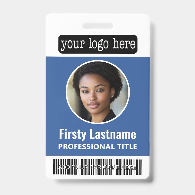 Circle Photo Custom Employee Bar Code, Logo, Name Badge (Front)