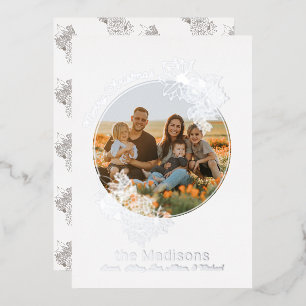 Circle Photo Flower Frame Christmas Foil Holiday Card