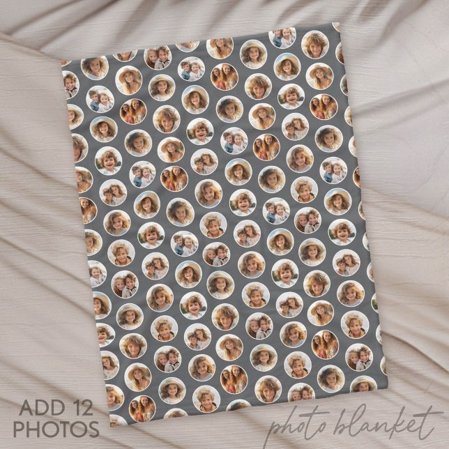 Circle Photo Pattern - 12 Pictures - grey Fleece Blanket (Photo Blanket - Fleece)
