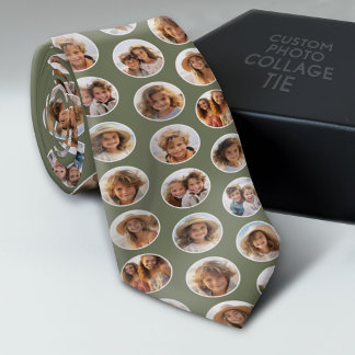 Circle Photo Pattern - 12 Pictures - sage green Tie