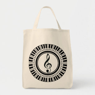 Circle Piano Keys and Treble Clef Tote Bag