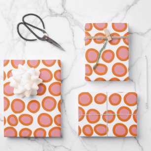  Circle Polka Dot Print Pattern Orange and Pink Wrapping Paper Sheet