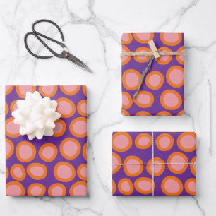  Circle Polka Dot Print Pattern Orange and Pink Wrapping Paper Sheet