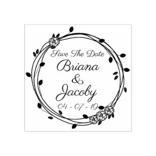 Circle Romantic Roses Save The Date Rubber Stamp