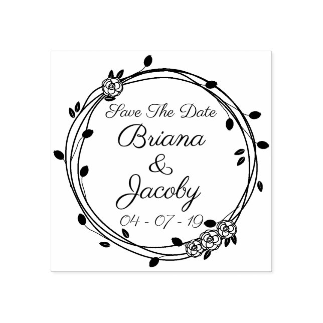 Circle Romantic Roses Save The Date Rubber Stamp (Imprint)