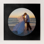 Circle Shape Wedding Photo Black Jigsaw Puzzle<br><div class="desc">A circle shape template for your destination wedding or island honeymoon photo. Customize the black background colour if you'd like a colourful look for your photo gift. You can also create your own personalized text to add a personal touch. This template will create a circle photo against a lot of...</div>