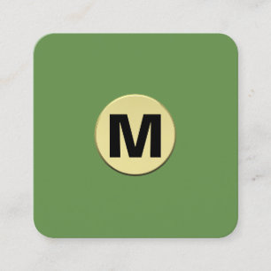 Circle Spot Monogram Gold 3d - Moss Green Square Business Card