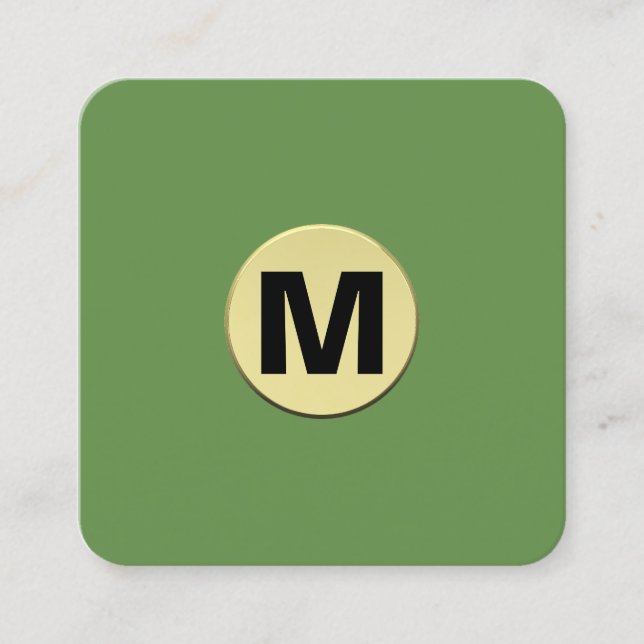 Circle Spot Monogram Gold 3d - Moss Green Square Business Card (Front)