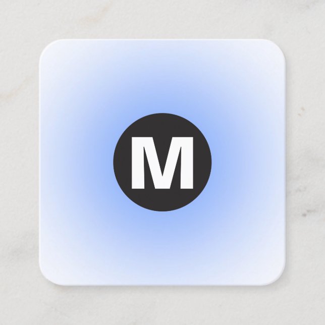 Circle Spot Monogram - Gradient - Baby Blue and Wt Square Business Card (Front)