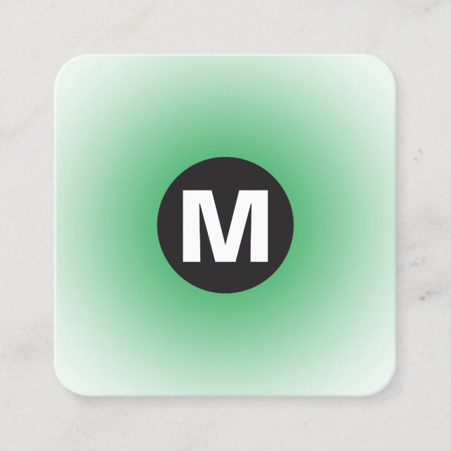 Circle Spot Monogram - Gradient - Grass Green & Wt Square Business Card (Front)