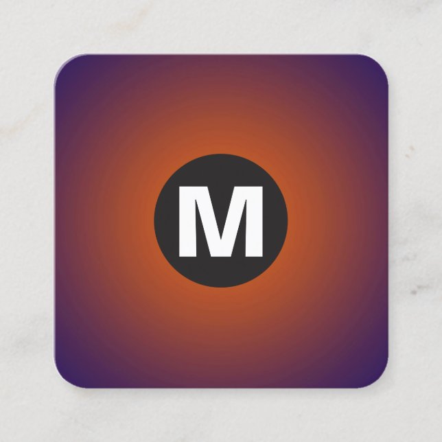 Circle Spot Monogram - Gradient - Orange,  Dp Navy Square Business Card (Front)