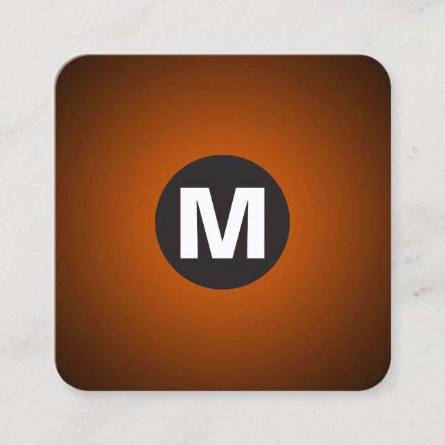 Circle Spot Monogram - Gradient - Orange to Black Square Business Card (Front)