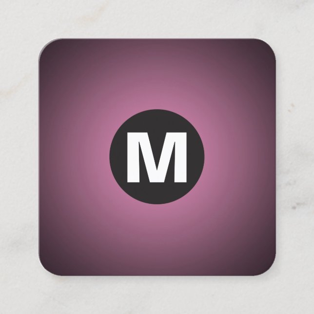Circle Spot Monogram - Gradient - Pink to Black Square Business Card (Front)