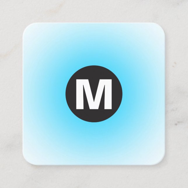 Circle Spot Monogram - Gradient - Sky Blue and Wt Square Business Card (Front)