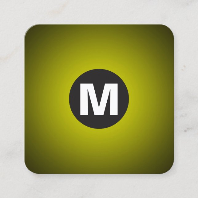 Circle Spot Monogram - Gradient - Yellow to Black Square Business Card (Front)