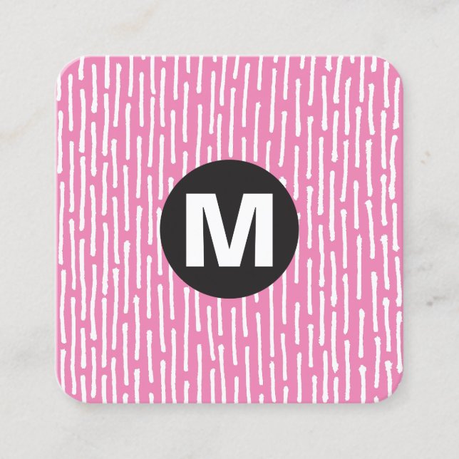 Circle Spot Monogram - Lines - Pink Square Business Card (Front)