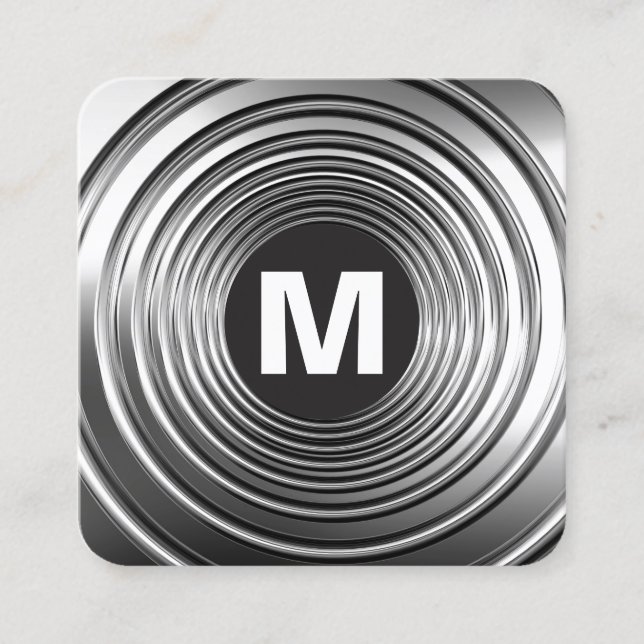 Circle Spot Monogram - Long Spring B&W Square Business Card (Front)