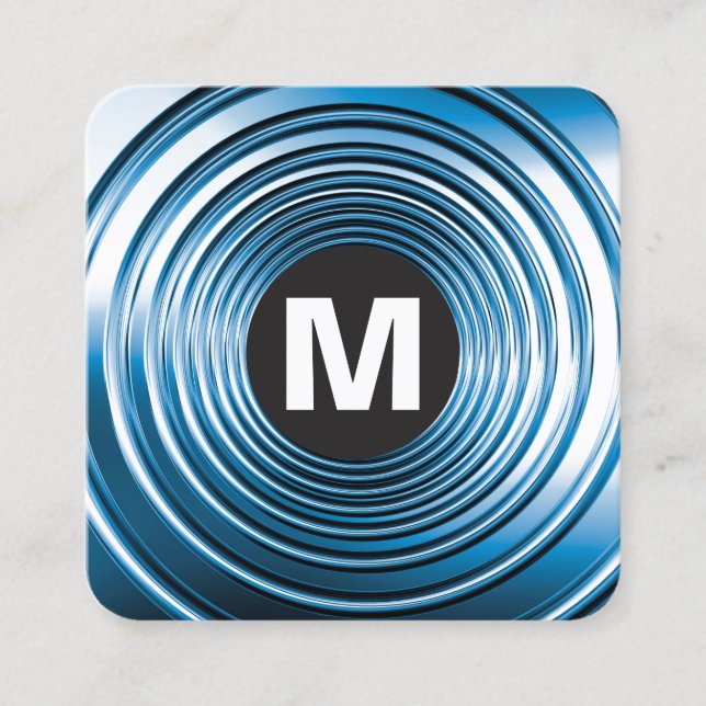 Circle Spot Monogram - Long Spring Blue Square Business Card (Front)