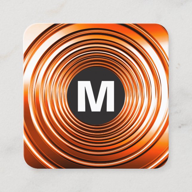 Circle Spot Monogram - Long Spring Orange Square Business Card (Front)
