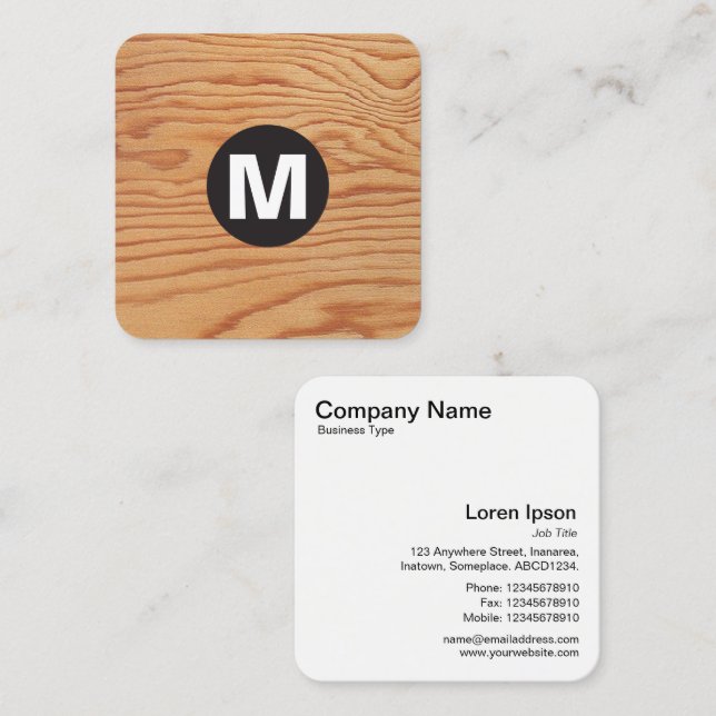 Circle Spot Monogram - Wood Square Business Card (Front/Back)