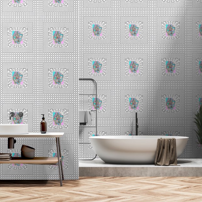 Circle Squares Pastel Floral Home Decor   Wallpaper (Bathroom)