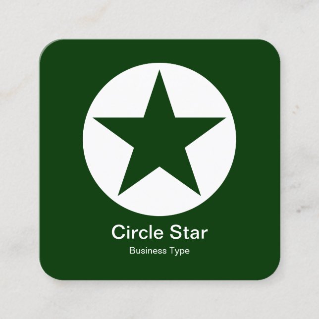 Circle Star - White on Dark Green Square Business Card (Front)