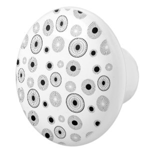 Circle Starburts Pattern- Black & White Ceramic Knob