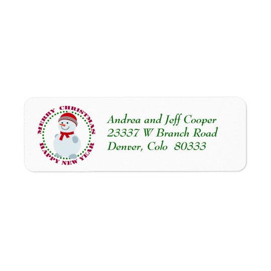 Circle Text Christmas Snowman Return Address Label