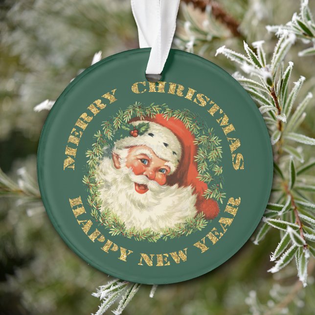 Circle Text Retro Santa Personalized Ornament (Creator Uploaded)