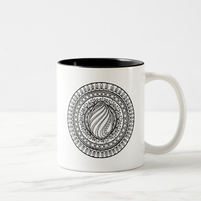 Circle Tribal Doodle Two-Tone Coffee Mug (Right)