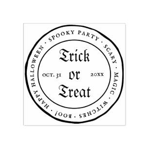 Circle Trick or Treat Halloween Vintage Rubber Stamp