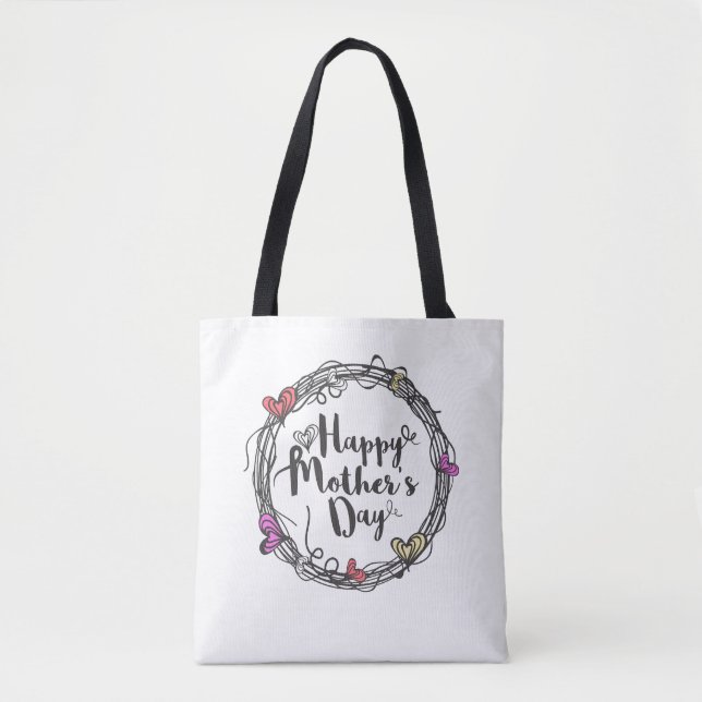 Circle w/ Hearts Happy Mother's Day Tote Bag (Front)
