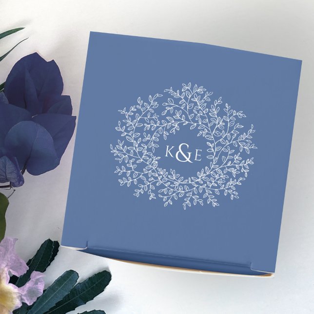 Circle white art leaves wedding classic blue  favor box (Creator Uploaded)