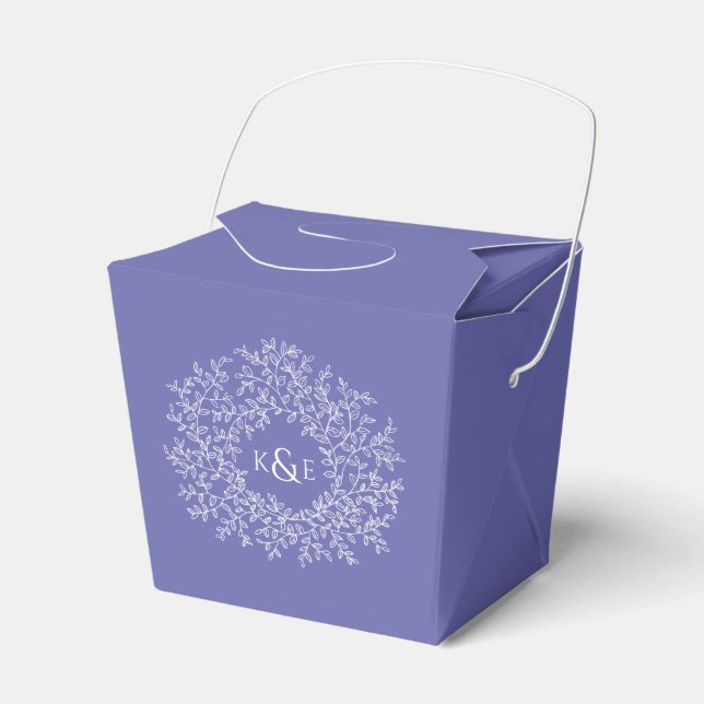 Circle white art leaves wedding purple blue  favor box (Front Side)