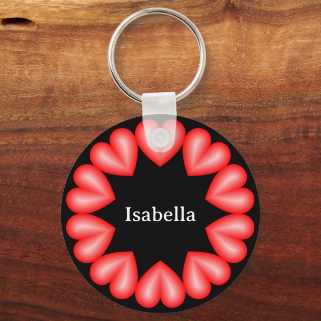 Circle with hearts and customizable name keychain (Front)