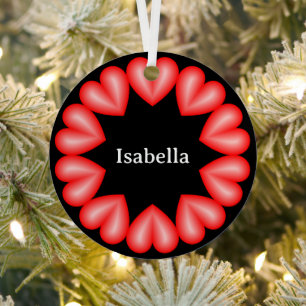 Circle with hearts and customizable name metal ornament