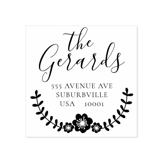 Circle Wreath Family Address Custom Rubber Stamp (Imprint)