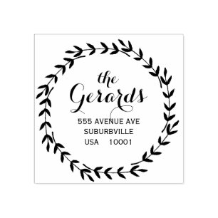 Circle Wreath Leaves Custom Rubber Stamp