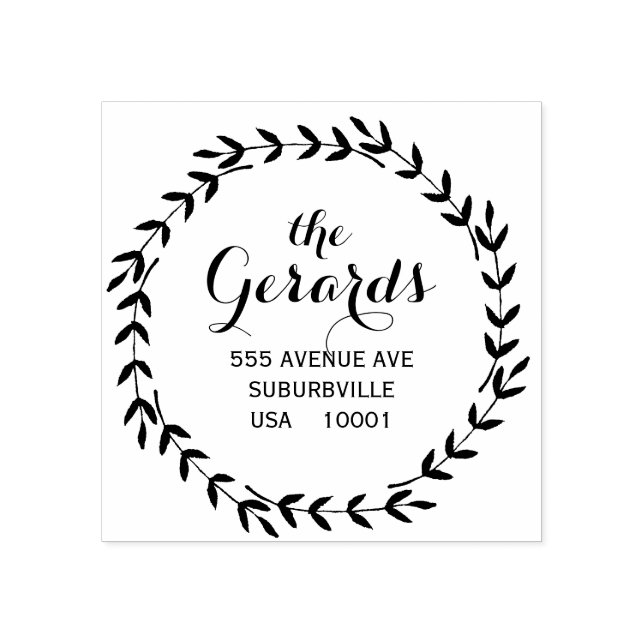 Circle Wreath Leaves Custom Rubber Stamp (Imprint)