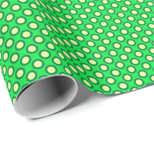 Circled polka dots, emerald green and yellow wrapping paper