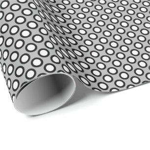 Circled polka dots, grey, black and white wrapping paper