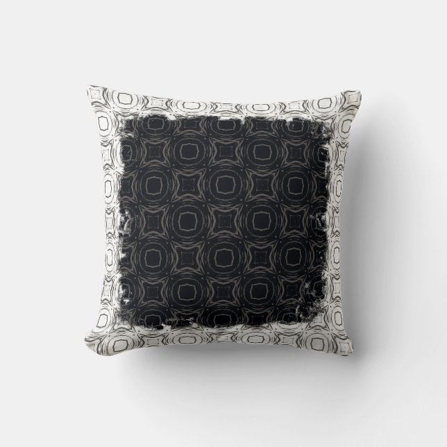 Circles and Diamonds in Black and White Pattern Throw Pillow (Front)