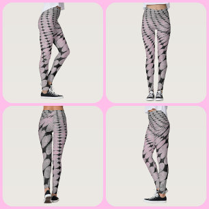 Circles and Diamonds Pattern Grey Pink Leggings