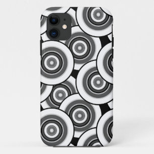 Circles and rings geometric black and white patter iPhone 11 case