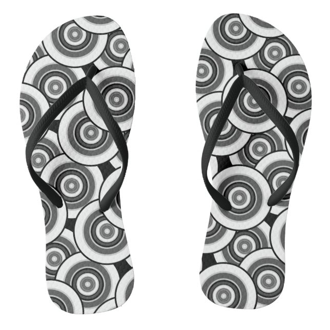 Circles and rings geometric black and white patter flip flops (Footbed)