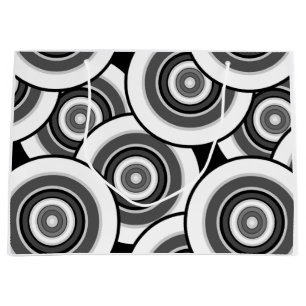 Circles and rings geometric black and white patter large gift bag